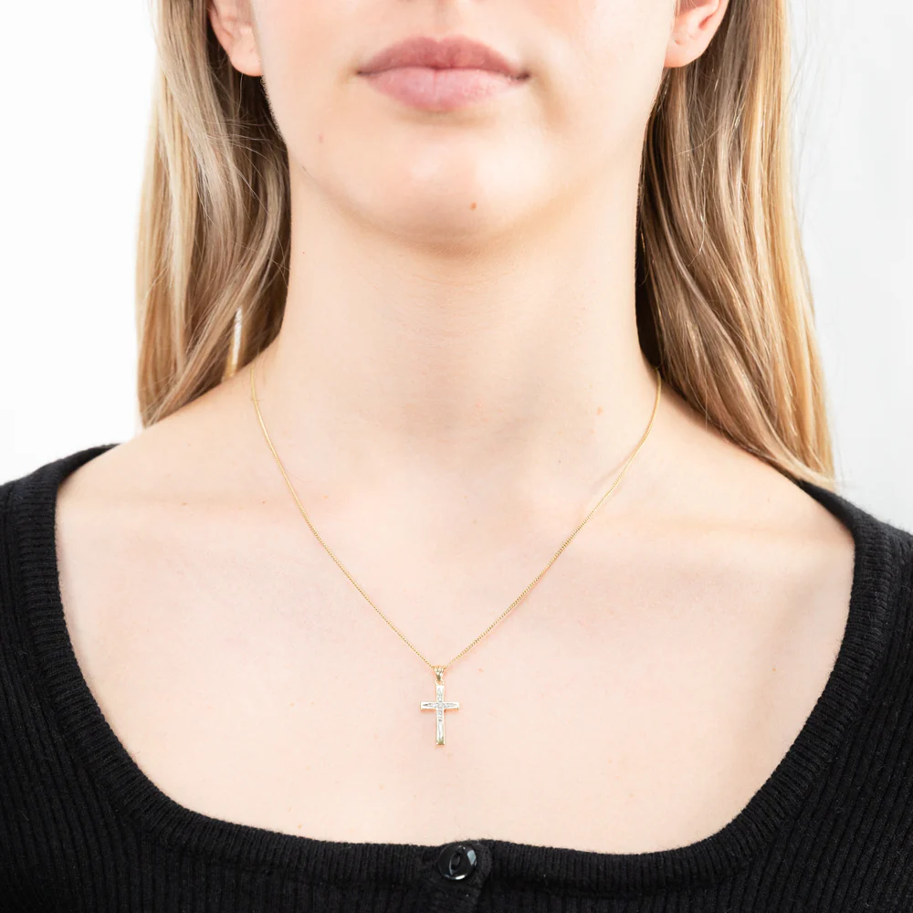 9ct Yellow Gold Cross Diamond Pendant - Image 2