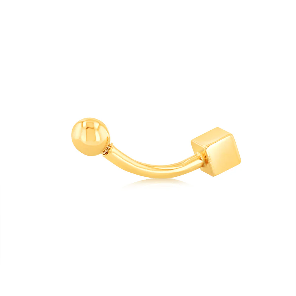 9ct Yellow Gold Cube And Ball Curved Piercing Barbell Body Jewellery