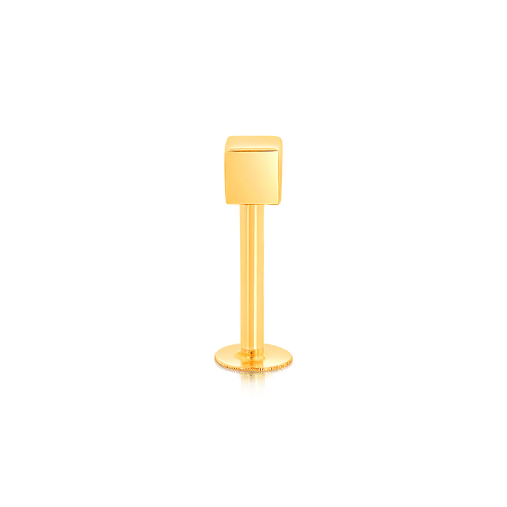9ct Yellow Gold Cube Lip Piercing Bar Body Jewellery