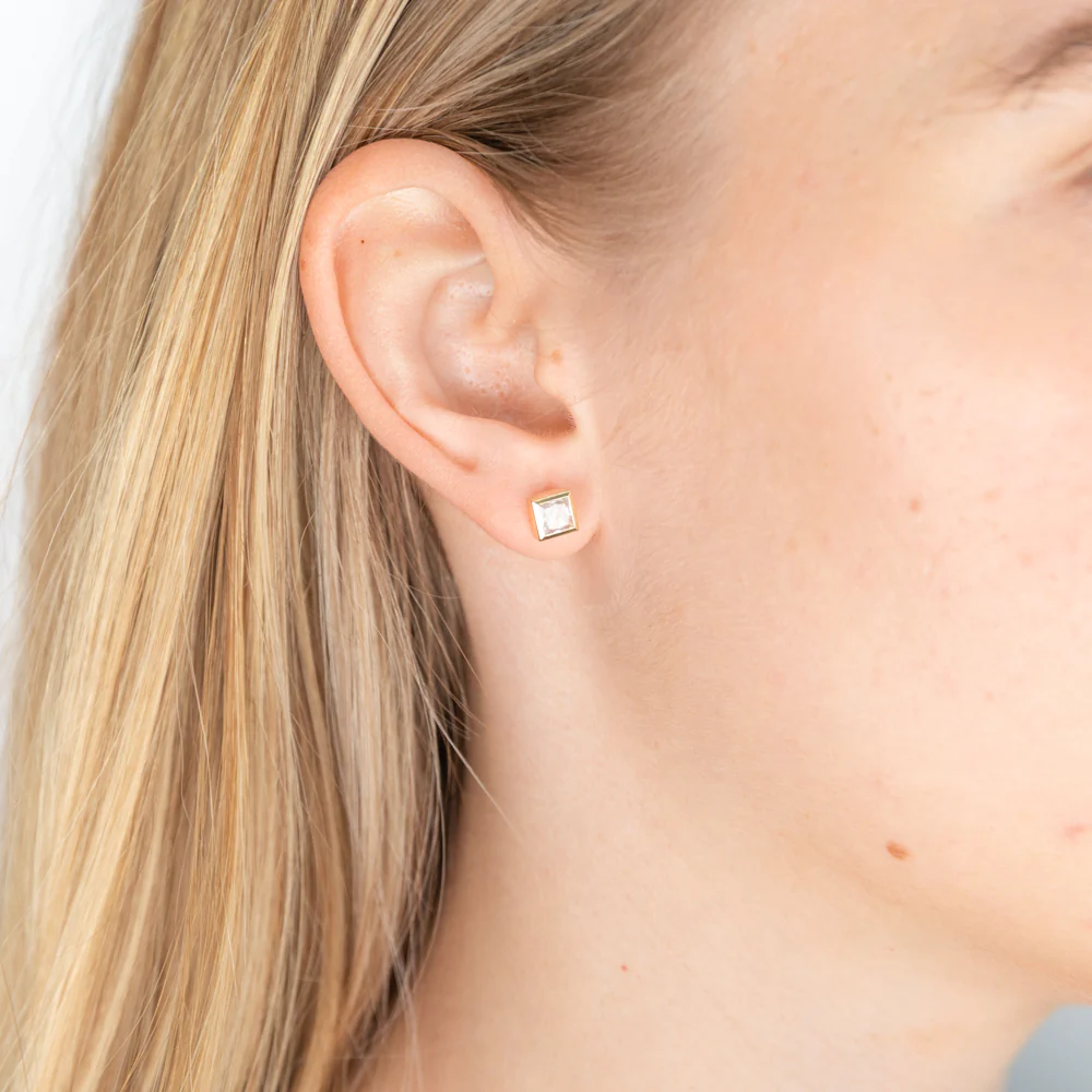 9ct Yellow Gold Cubic Zirconia 5mm Princess Stud Earrings - Image 2