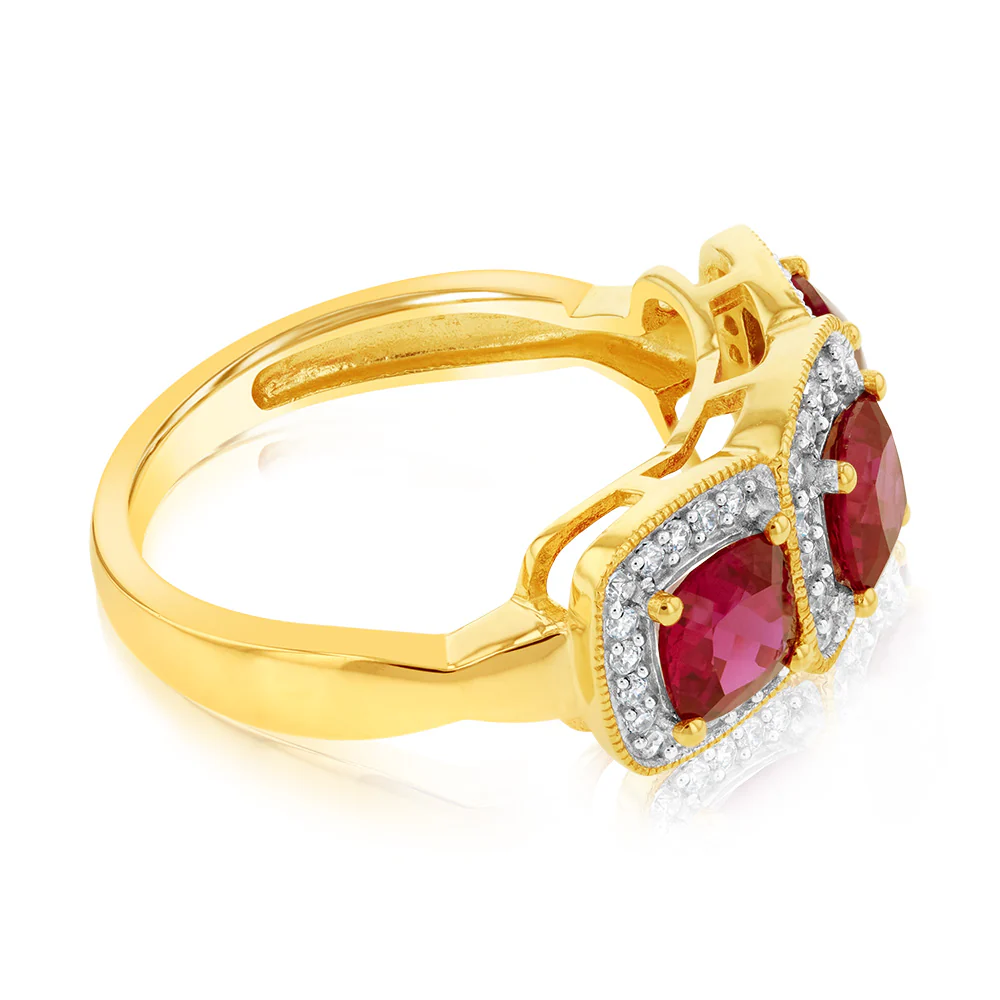 9ct Yellow Gold Cubic Zirconia And Created Ruby Ring - Image 2