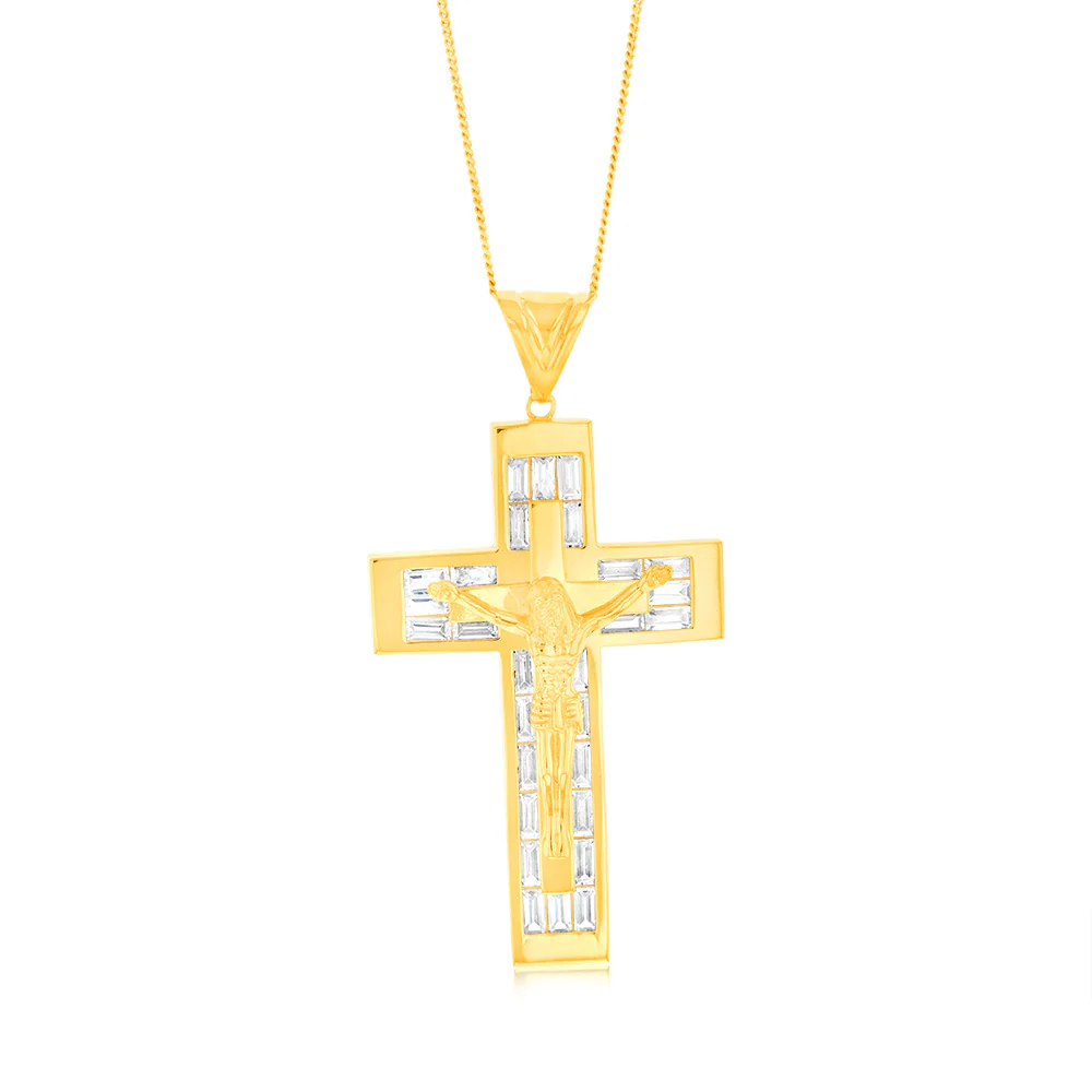 9ct Yellow Gold Cubic Zirconia Cross Pendant