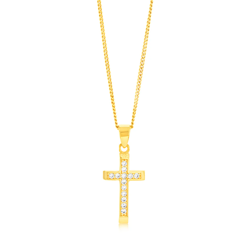 9ct Yellow Gold Cubic Zirconia Cross Pendant