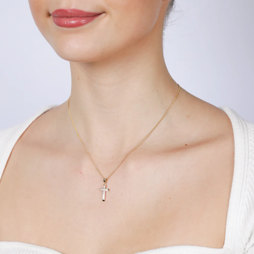 9ct Yellow Gold Cubic Zirconia Cross Pendant - Image 2