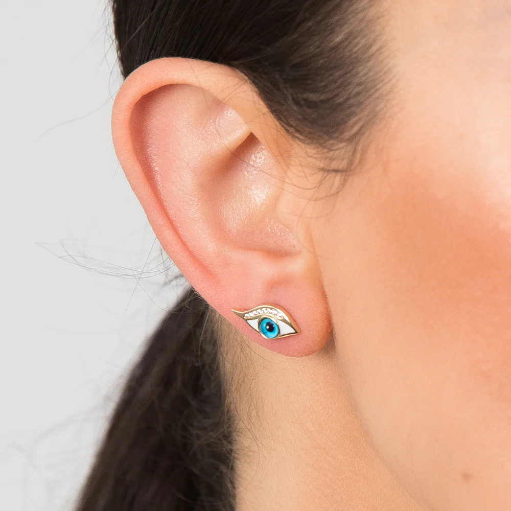 9ct Yellow Gold Cubic Zirconia Evil Eye Stud Earrings - Image 2