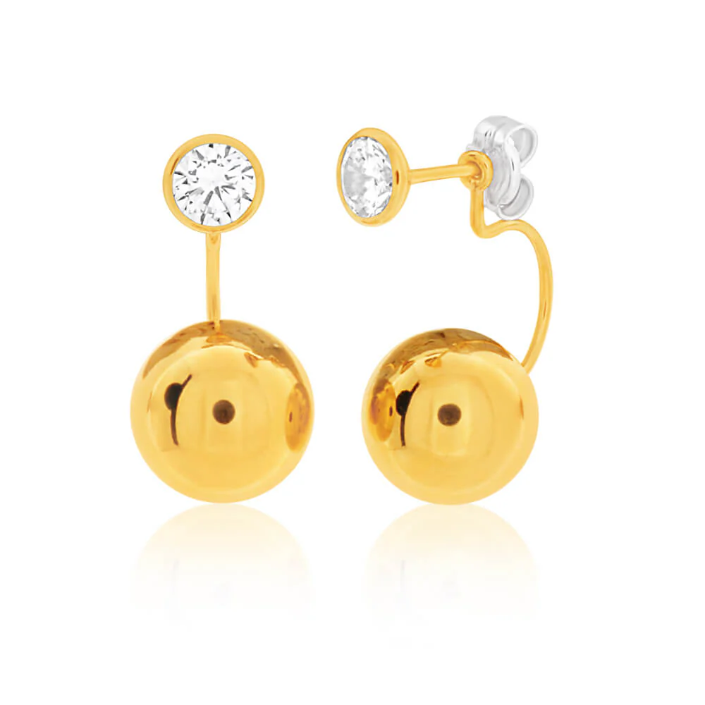 9ct Yellow Gold Cubic Zirconia Gold Ball Stud Earrings