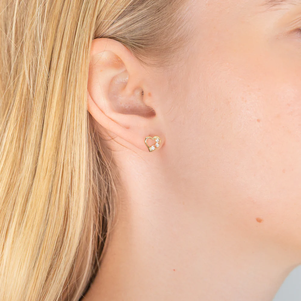9ct Yellow Gold Cubic Zirconia Heart Stud Earrings - Image 2
