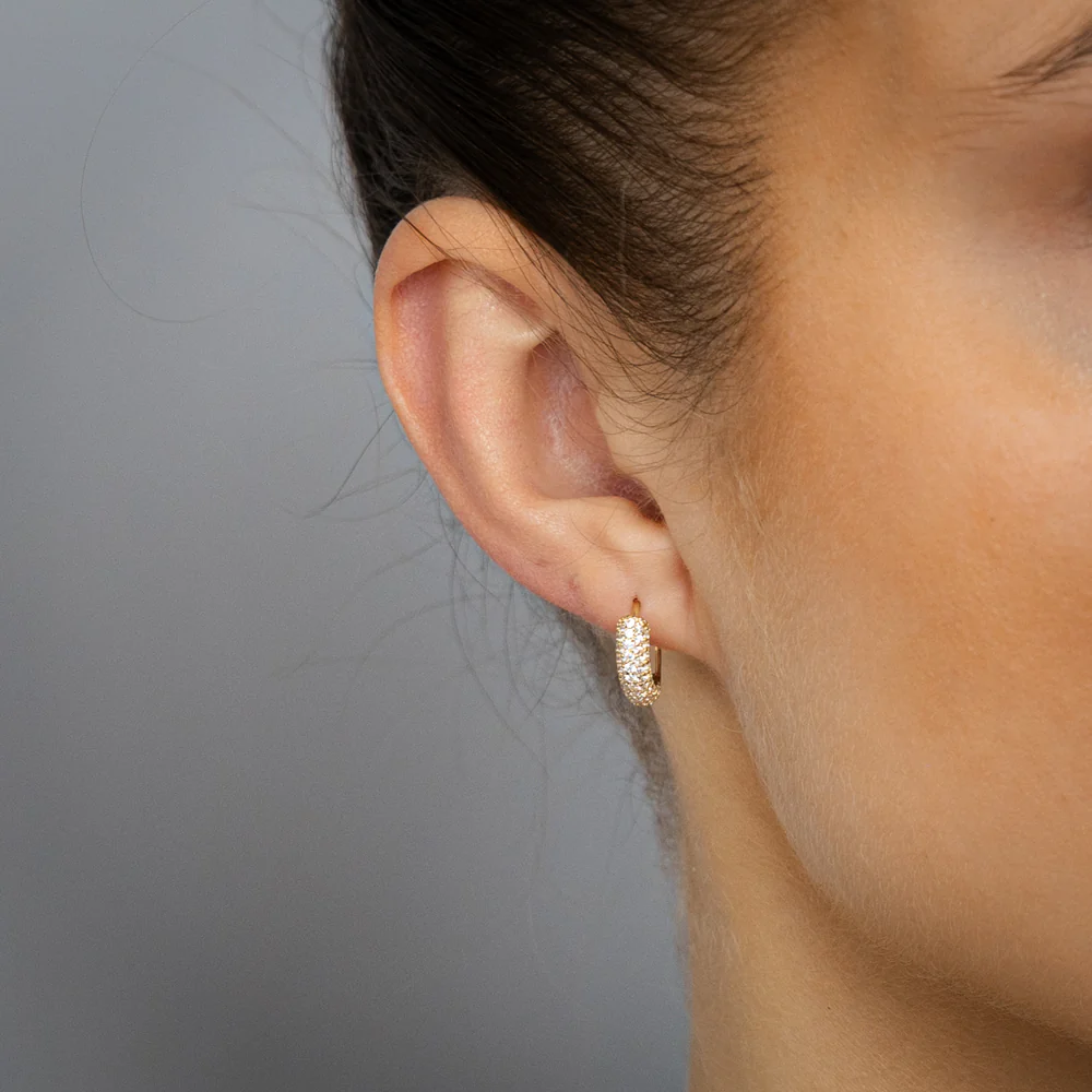 9ct Yellow Gold Cubic Zirconia Huggies Hoop Earrings - Image 2