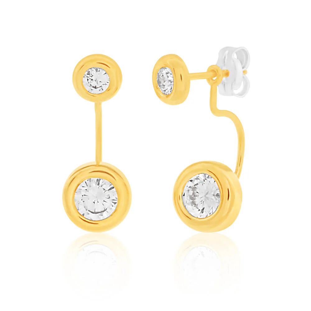 9ct Yellow Gold Cubic Zirconia Jacket Stud Earrings