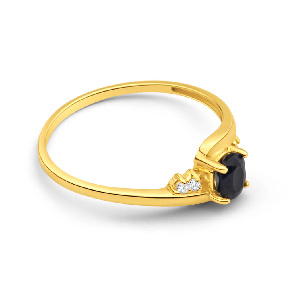 9ct Yellow Gold Cubic Zirconia + Natural Black Sapphire Ring - Image 2