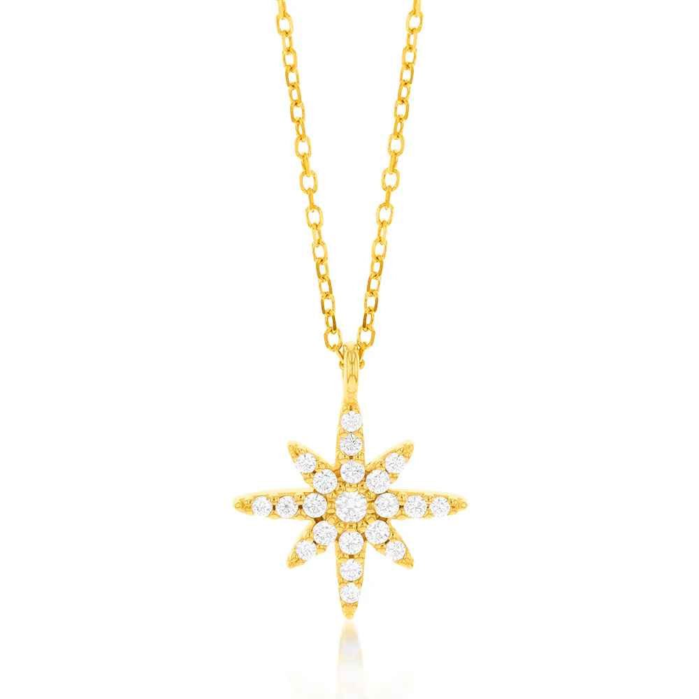 9ct Yellow Gold Cubic Zirconia Northstar Pendant On 45cm Chain