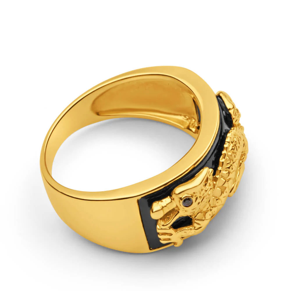 9ct Yellow Gold Cubic Zirconia + Onyx Ring - Image 2