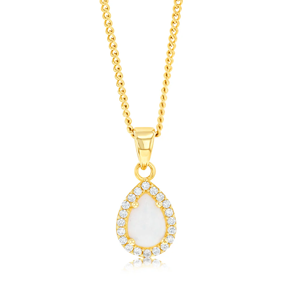 9ct Yellow Gold Cubic Zirconia Opal Pear Pendant