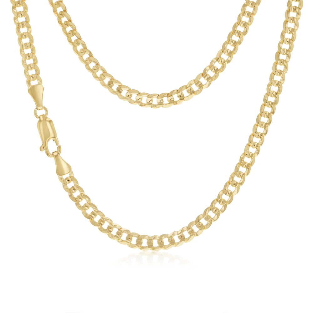 9ct Yellow Gold Curb Concave Lightweight 90 Gauge 45cm Chain