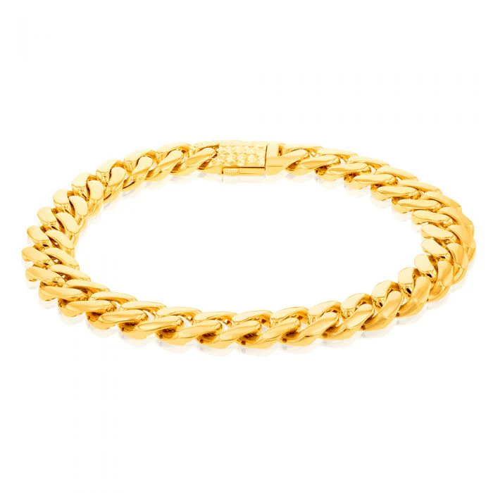 9ct Yellow Gold Curb Diamond Cut Clasp 20.3cm Bracelet