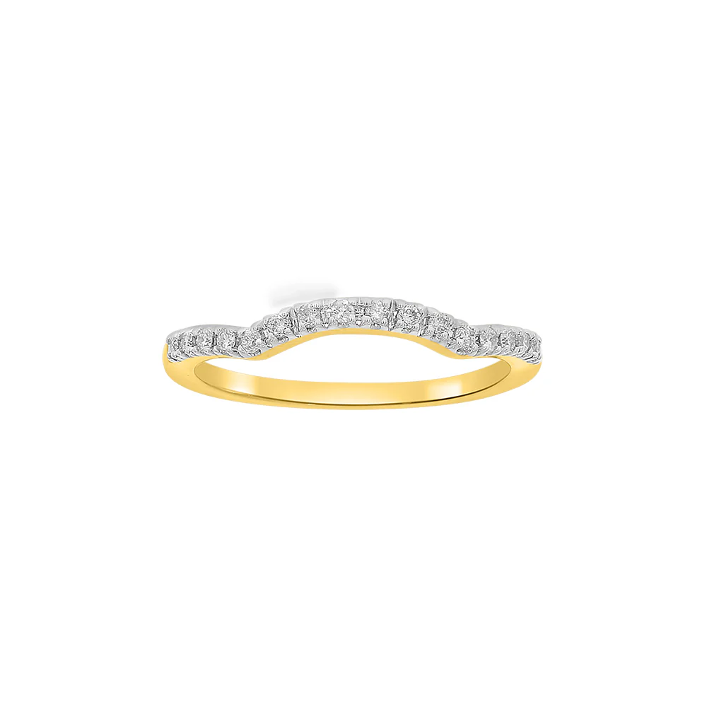 9ct Yellow Gold Curved Diamond Ring with 16 Brilliant Diamonds