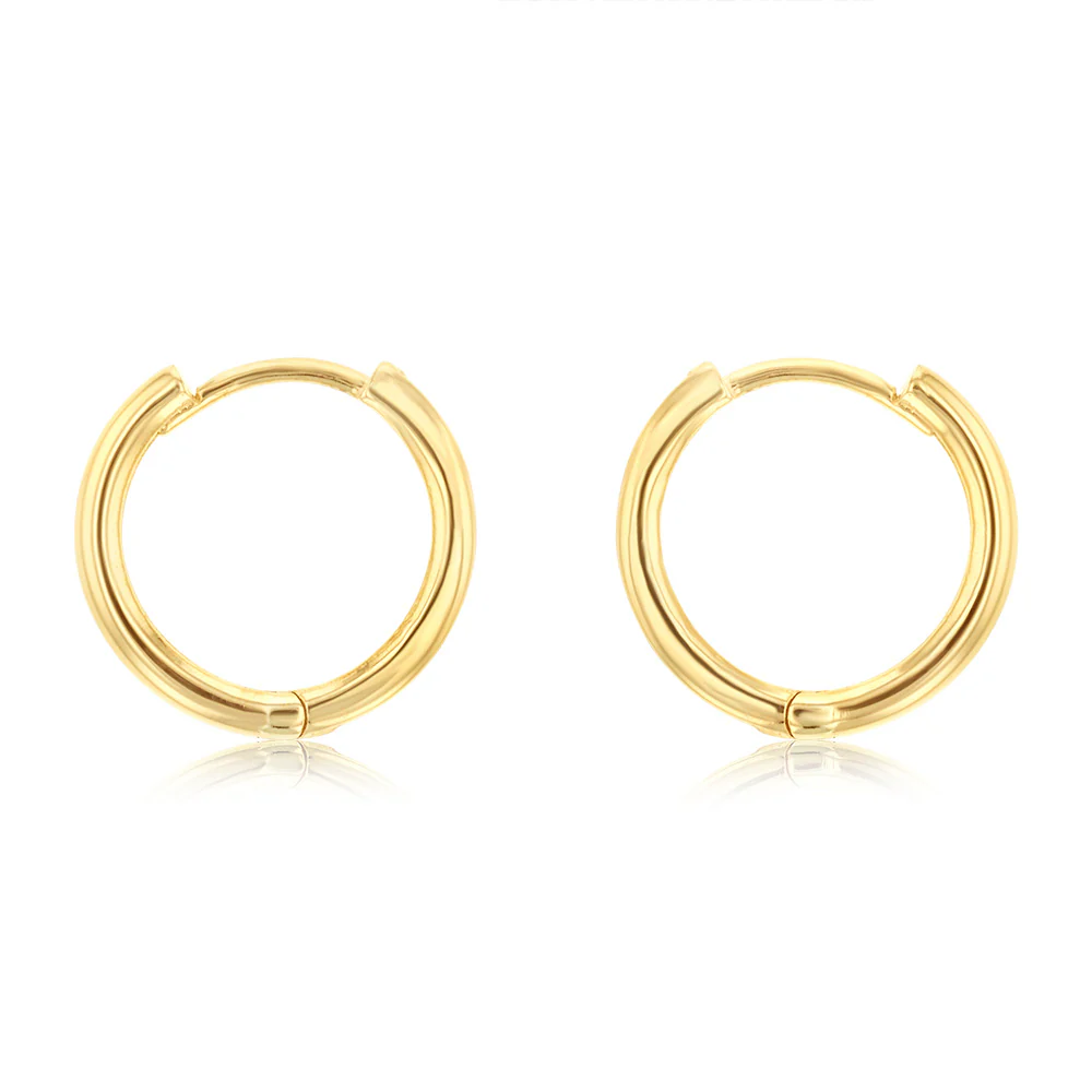 9ct Yellow Gold Dark Pink Enamel On Sleeper Hoop Earrings - Image 2