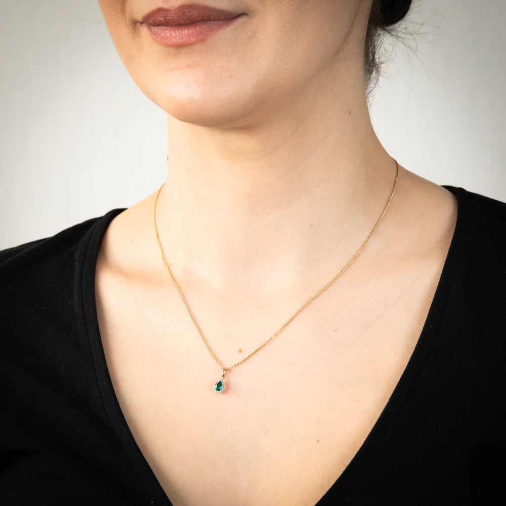 9ct Yellow Gold Diamond And Created Emerald Pendant - Image 2