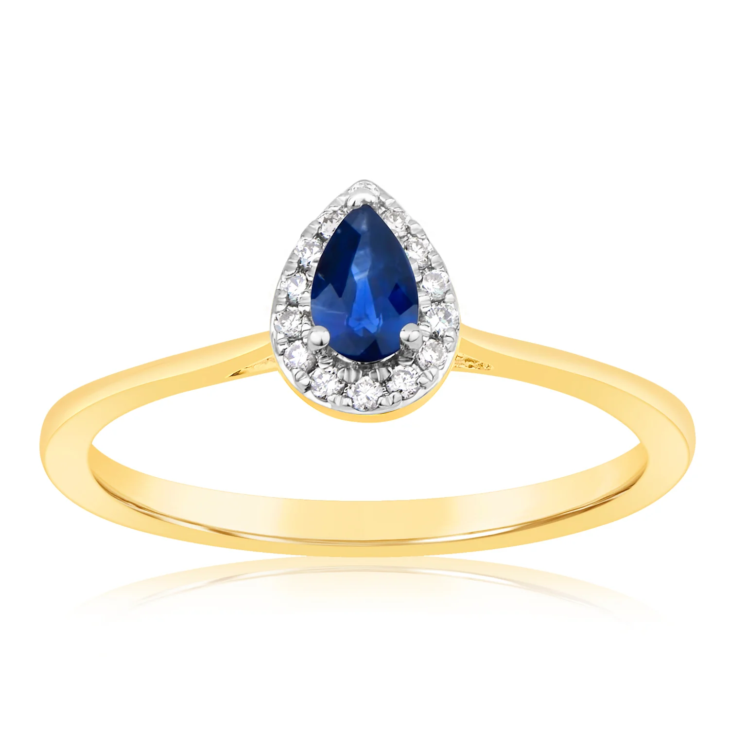 9ct Yellow Gold Diamond And Created Pear Sapphire Ring