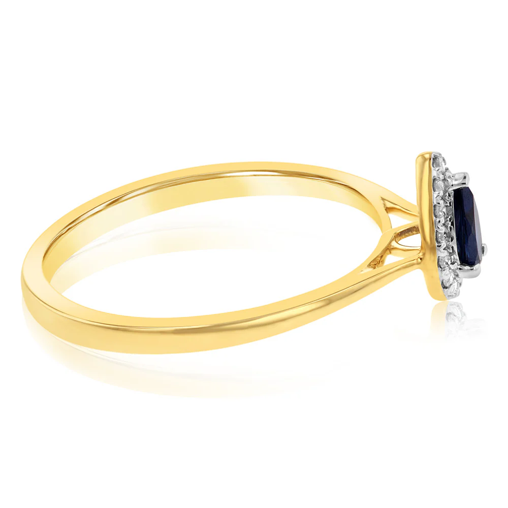 9ct Yellow Gold Diamond And Created Pear Sapphire Ring - Image 2