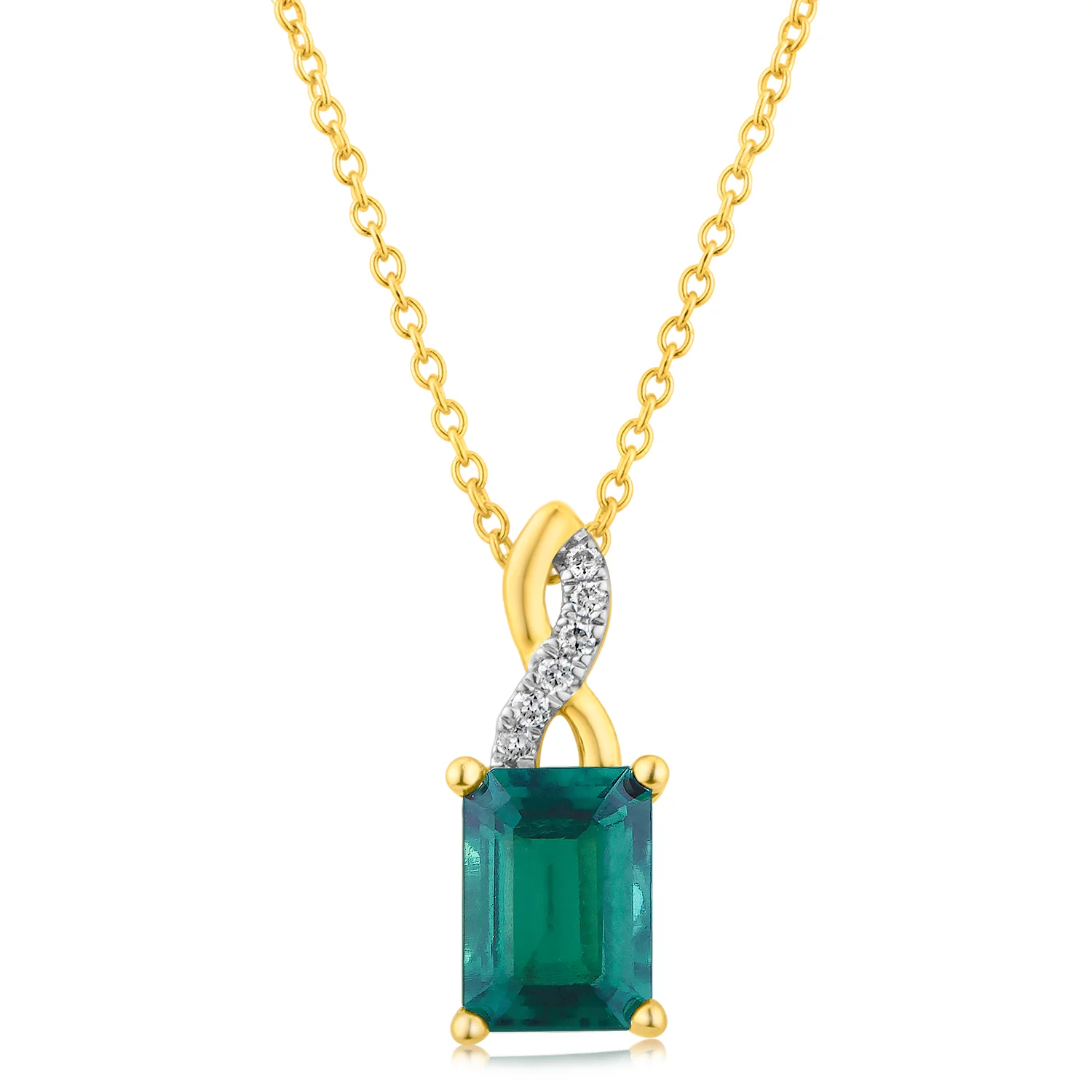 9ct Yellow Gold Diamond And Created Rectangle Pendant With Chain