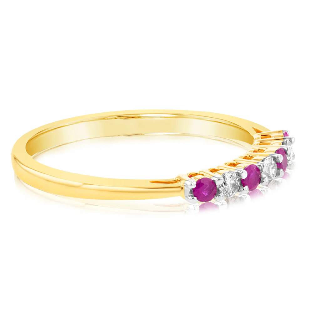 9ct Yellow Gold Diamond And Created Round Ruby Ring - Image 2