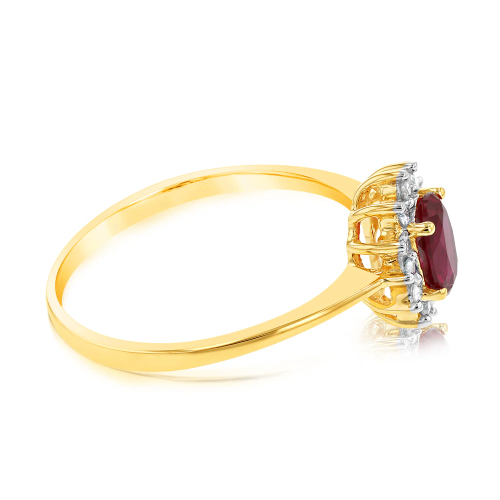 9ct Yellow Gold Diamond And Created Ruby Ring - Image 2