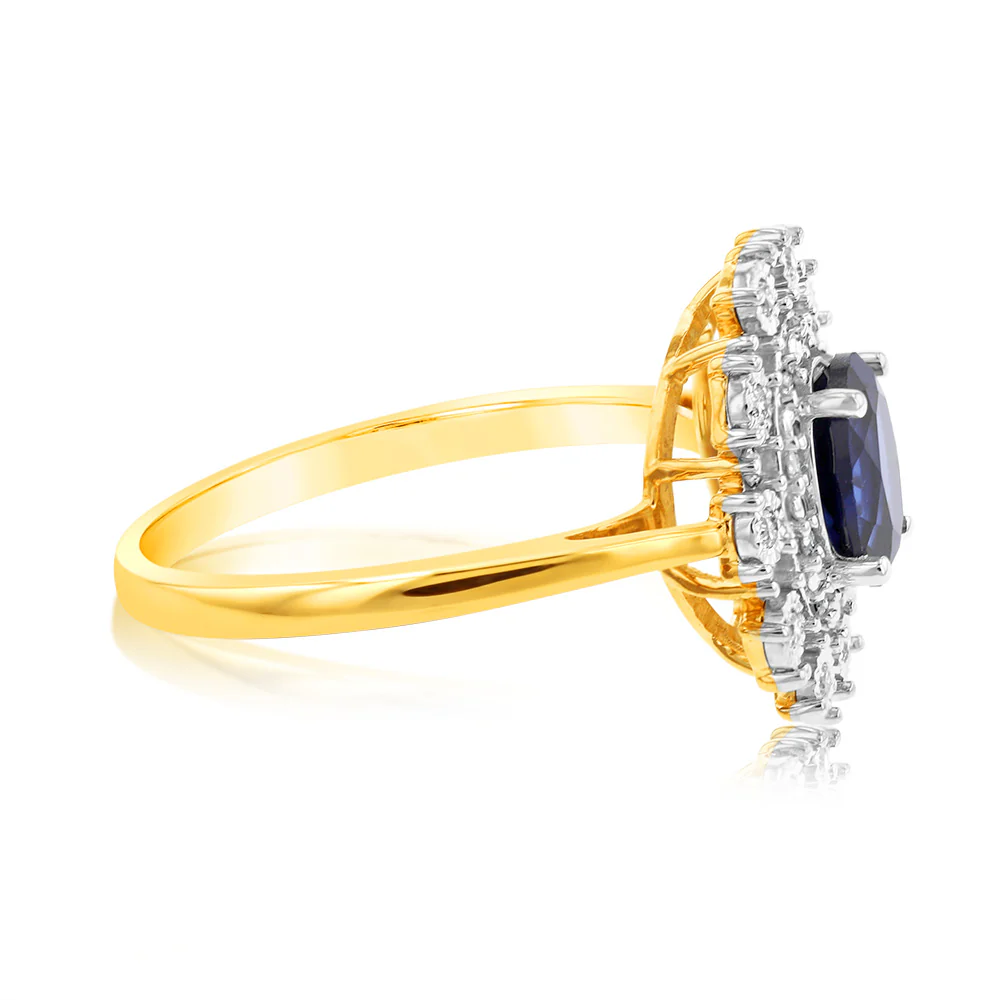 9ct Yellow Gold Diamond And Created Sapphire Ring - Image 2