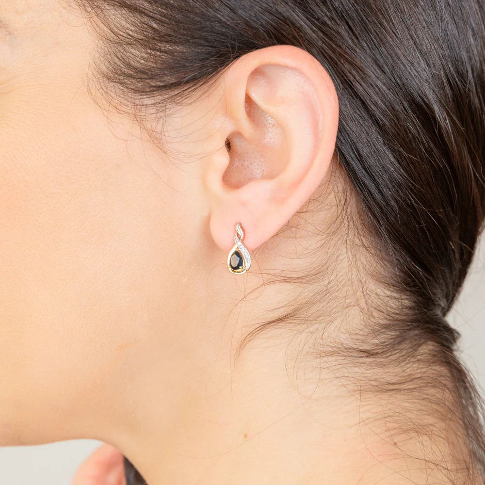9ct Yellow Gold Diamond And Sapphire Drop Earrings - Image 2