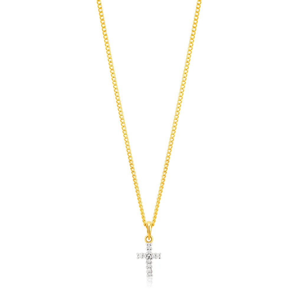 9ct Yellow Gold Diamond Cross Pendant