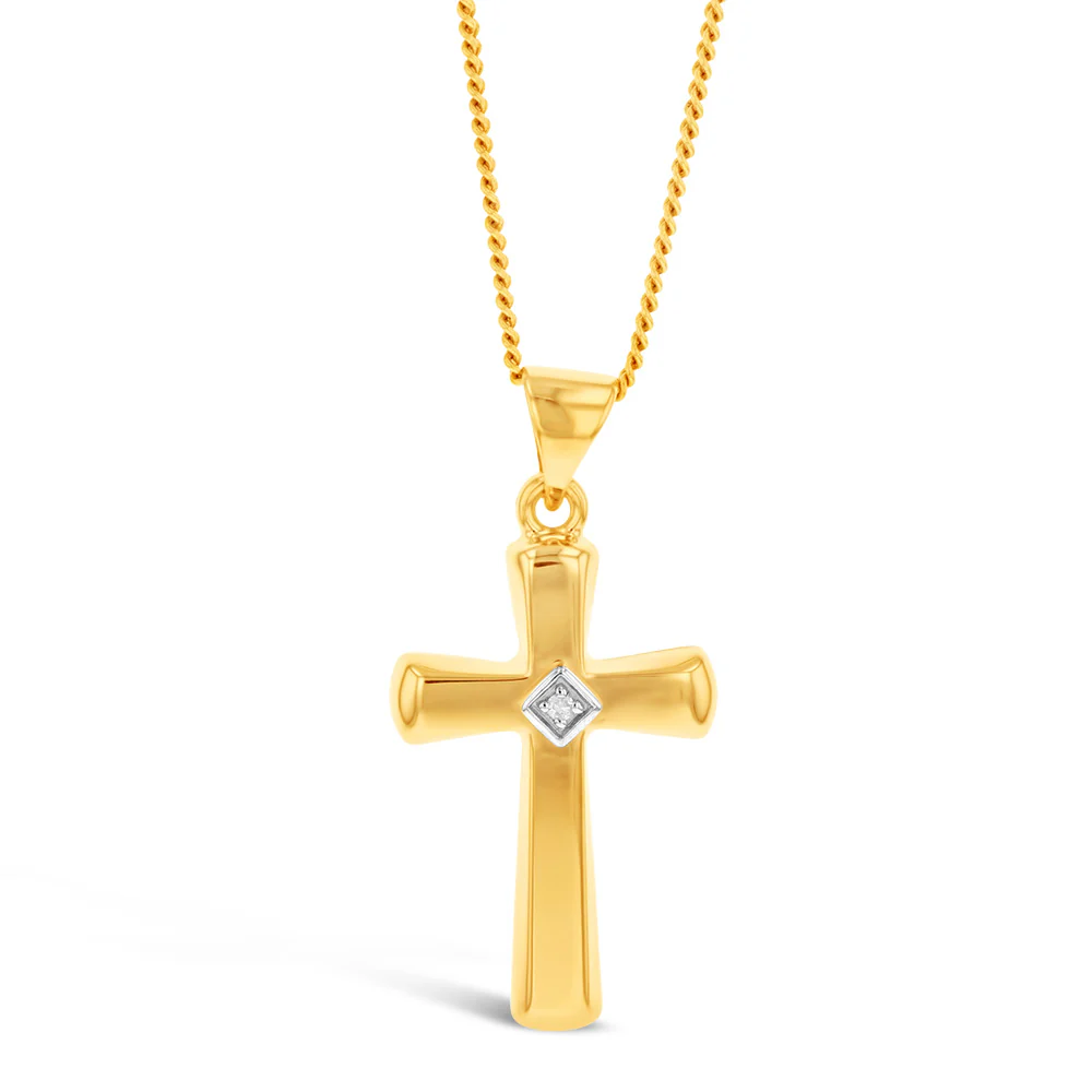 9ct Yellow Gold Diamond Cross Pendant