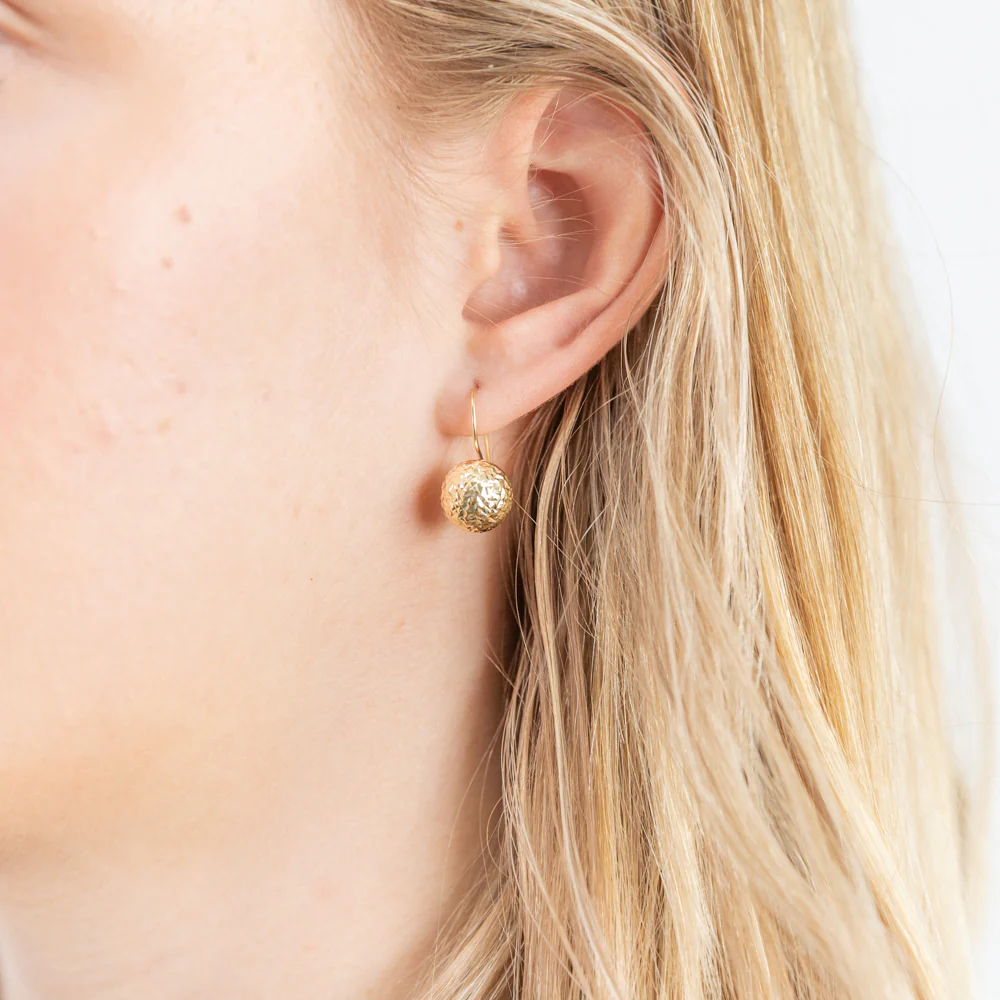 9ct Yellow Gold Diamond Cut 10mm Ball Earwire Earrings - Image 2