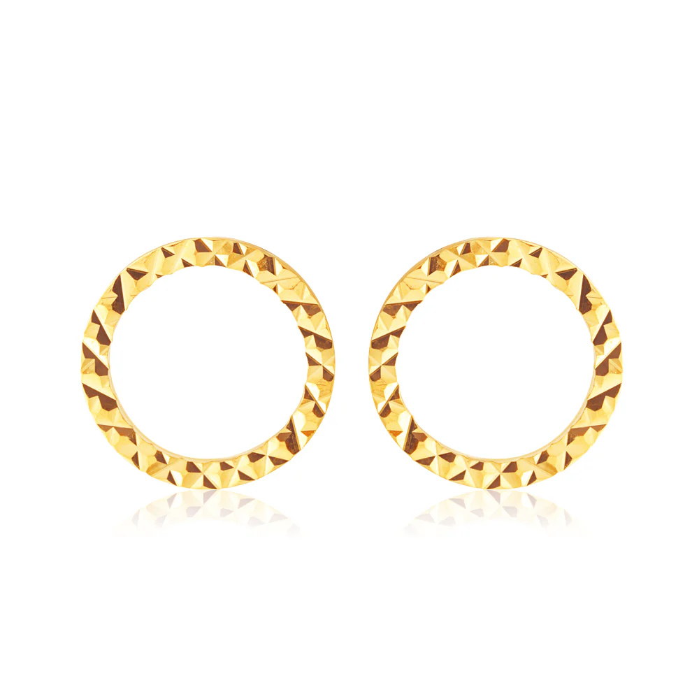 9ct Yellow Gold Diamond Cut 10mm Hoop Earrings