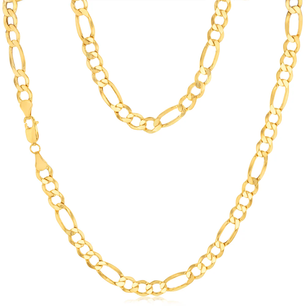 9ct Yellow Gold Diamond Cut 170 Gauge 1:3 Figaro 55cm Chain