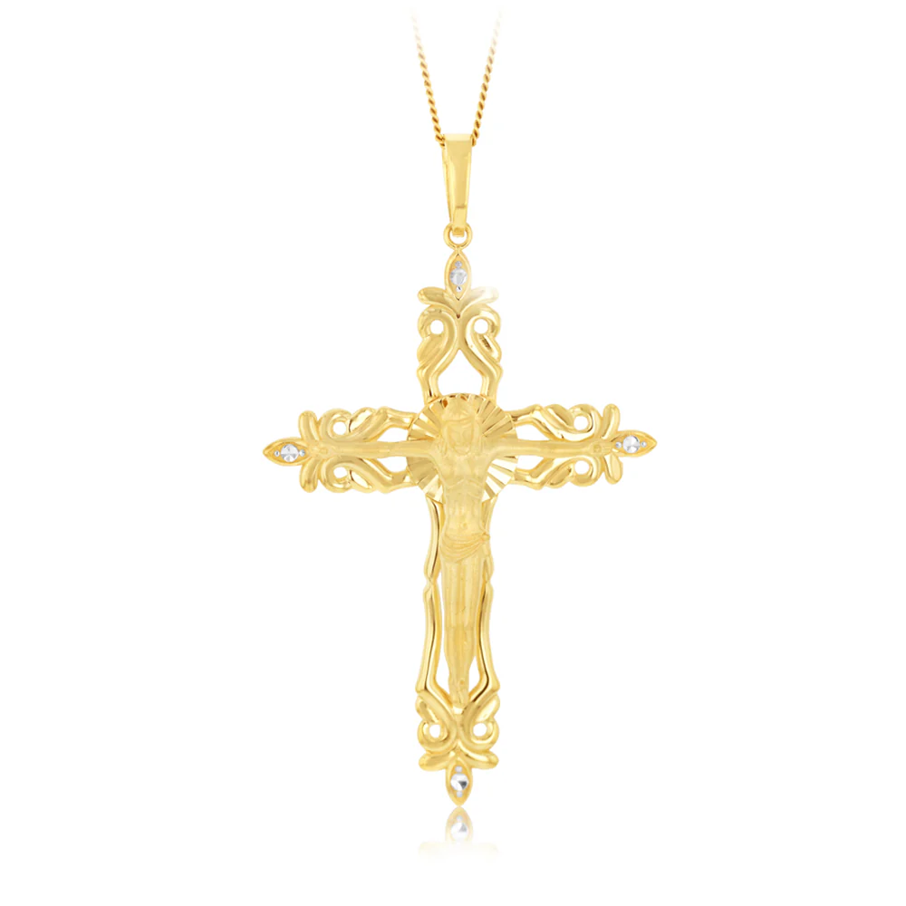 9ct Yellow Gold Diamond Cut Fancy Crucifix Pendant