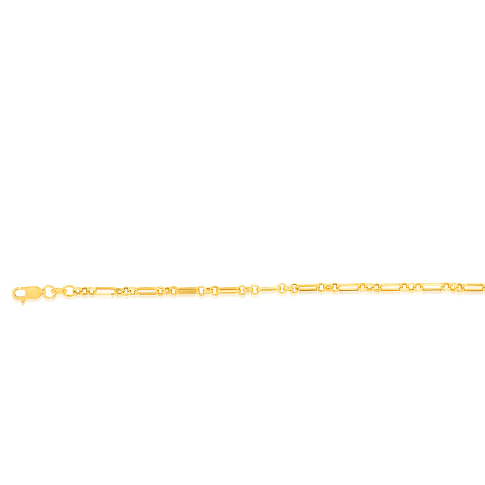 9ct Yellow Gold Diamond Cut Figaro Belcher 19cm Bracelet - Image 2