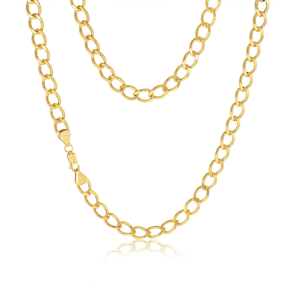 9ct Yellow Gold Diamond Cut Hollow 50cm Curb Chain