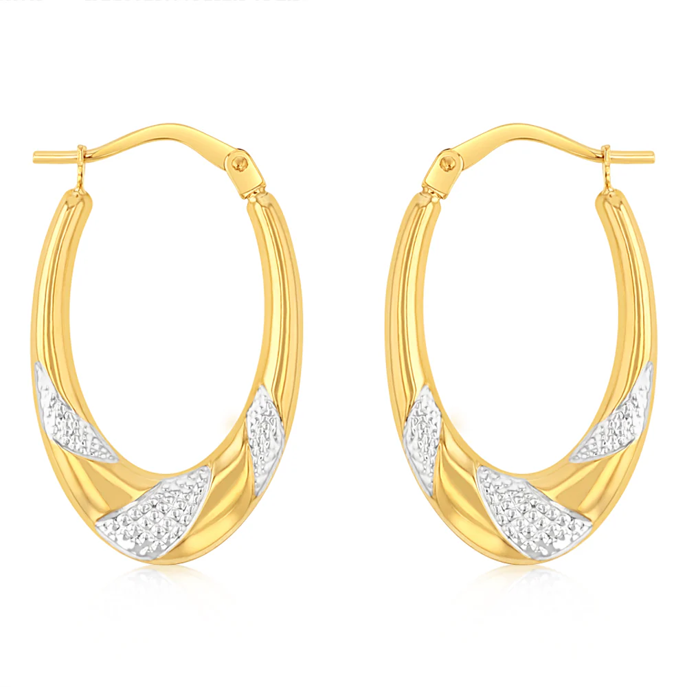 9ct Yellow Gold Diamond Cut Patterned Hoop Earrings