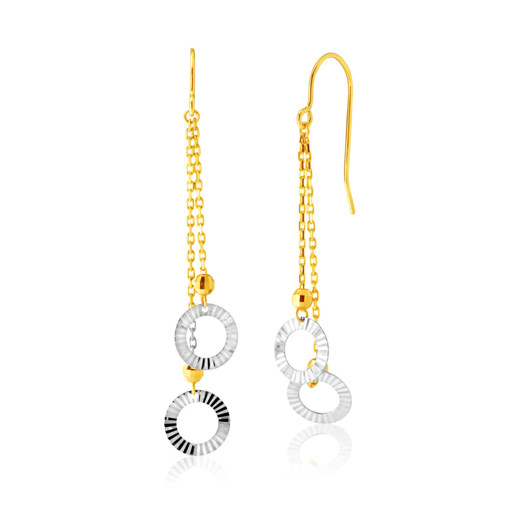 9ct Yellow Gold Diamond Cut Ring Drop Earrings