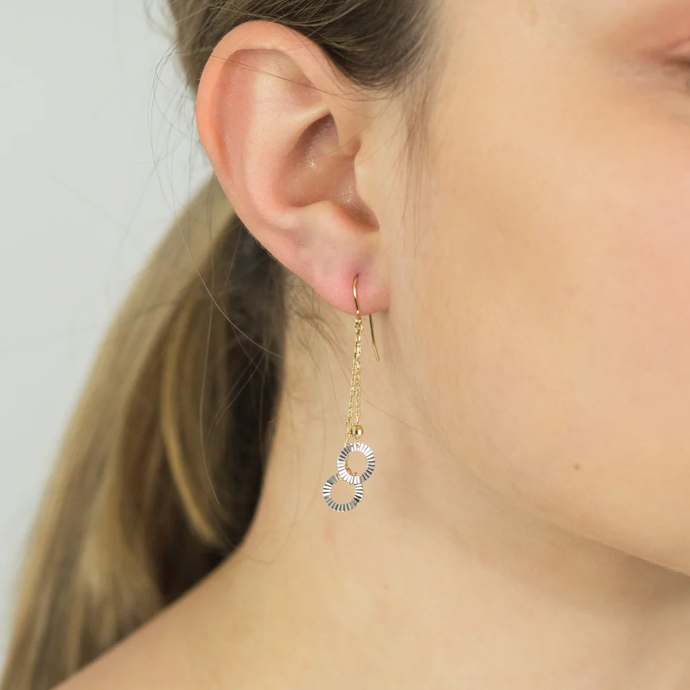 9ct Yellow Gold Diamond Cut Ring Drop Earrings - Image 2