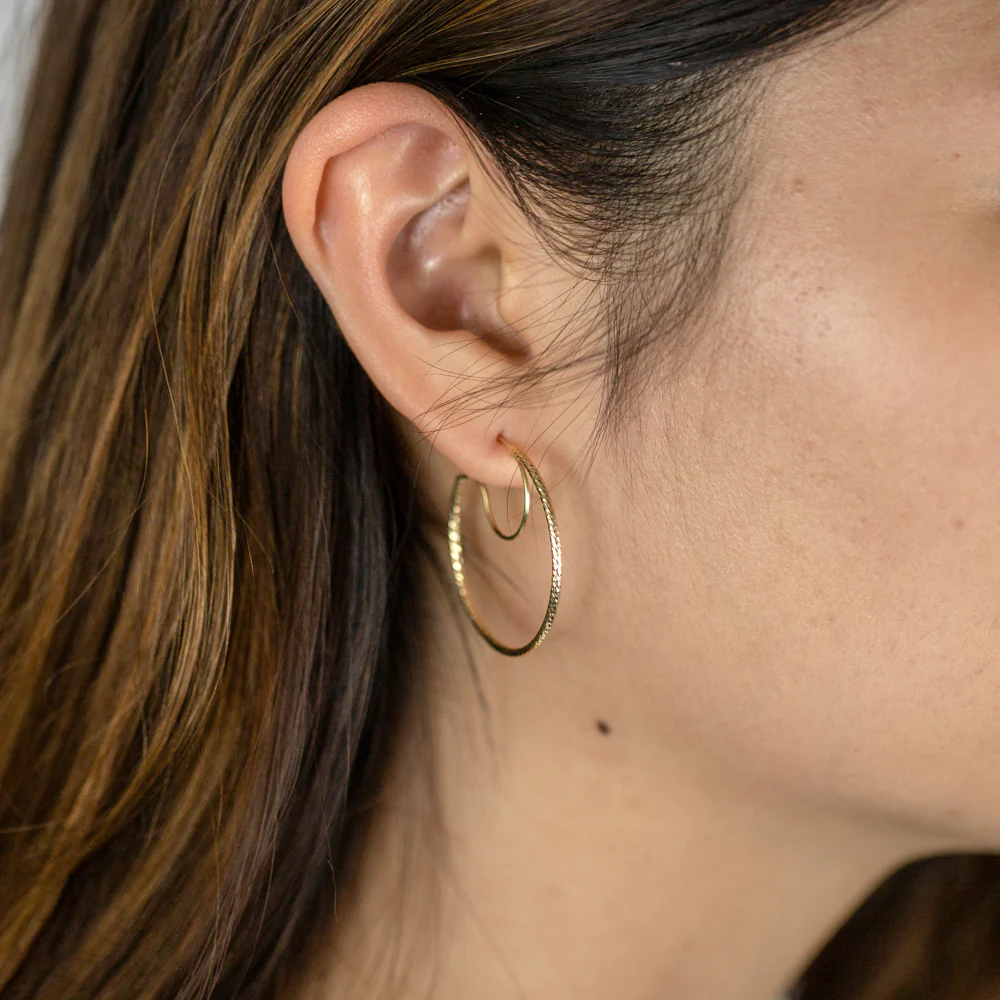 9ct Yellow Gold Diamond Cut Semi Hoop Earrings - Image 2