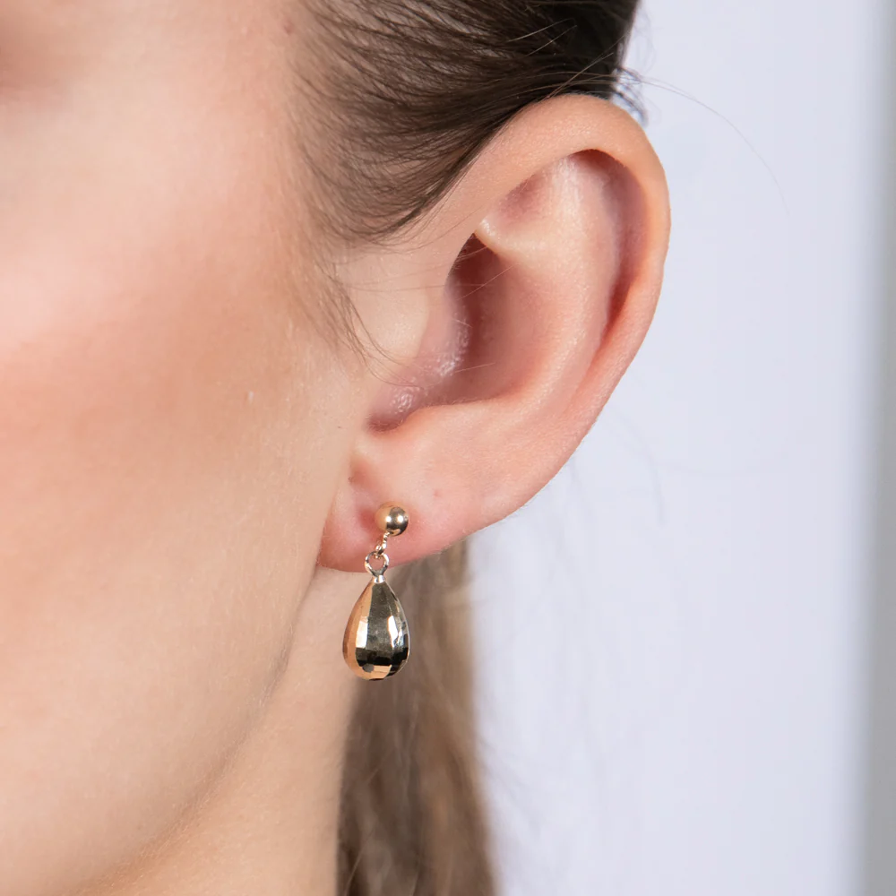 9ct Yellow Gold Diamond Cut Tear Drop Earrings - Image 2