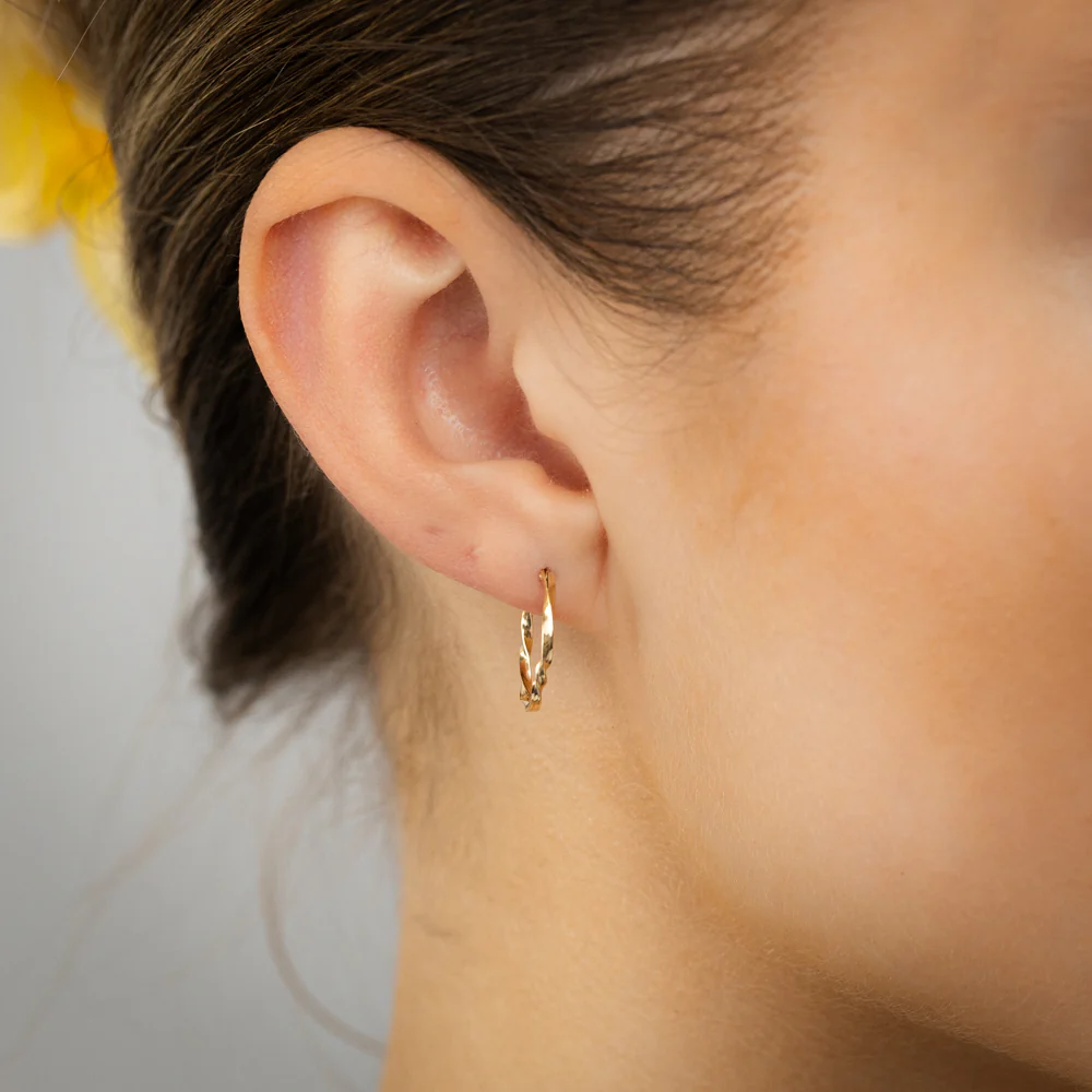 9ct Yellow Gold Diamond Cut Twisted 1.25 X 14mm Sleeper Hoop Earrings - Image 2