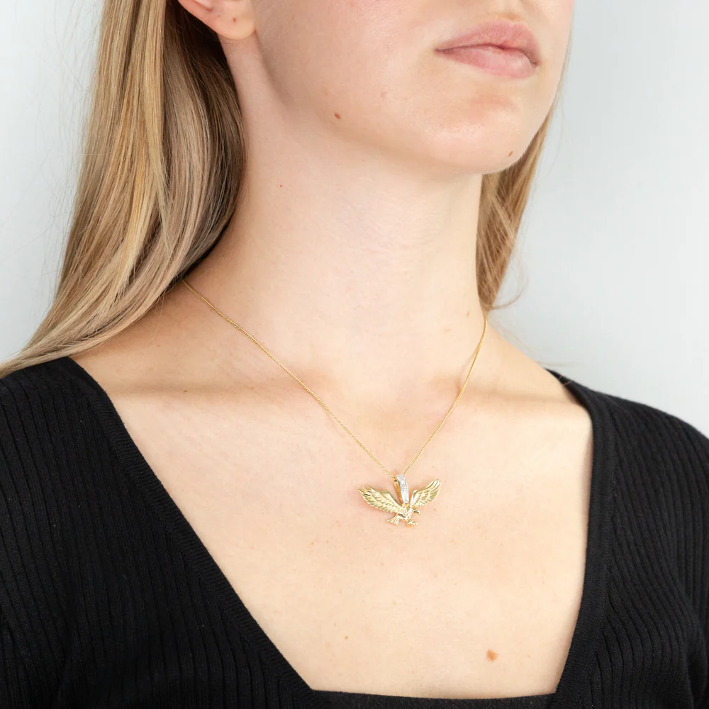 9ct Yellow Gold Diamond Eagle Pendant - Image 2