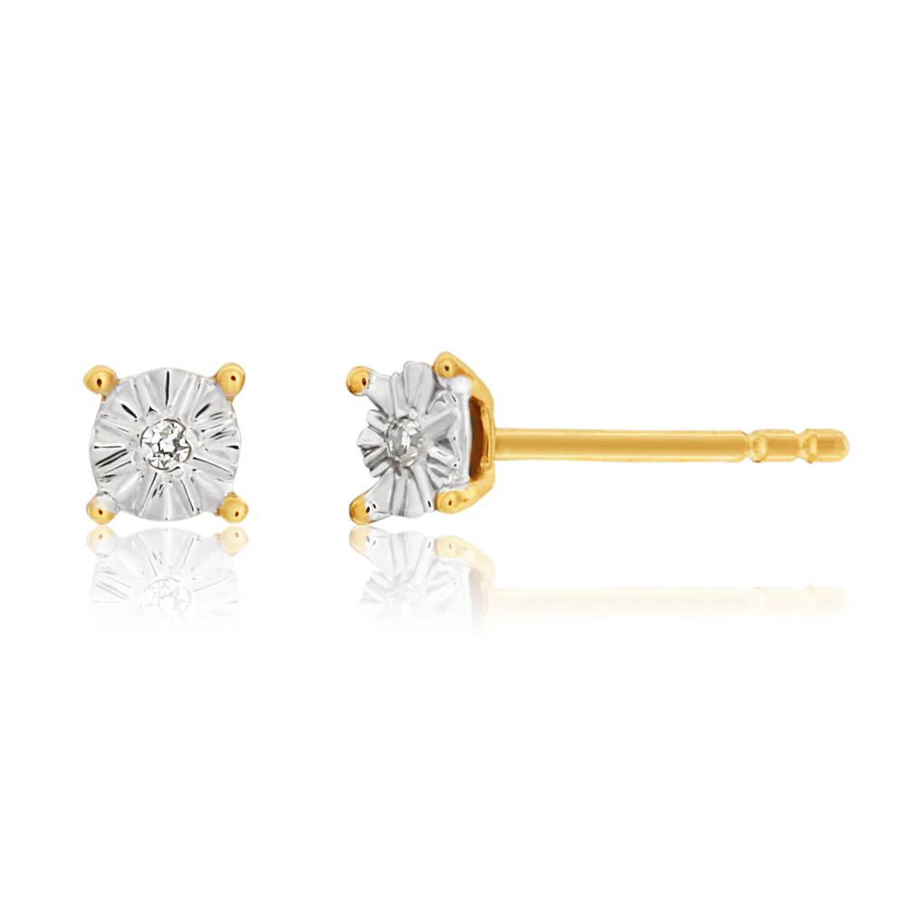 9ct Yellow Gold Diamond Earrings