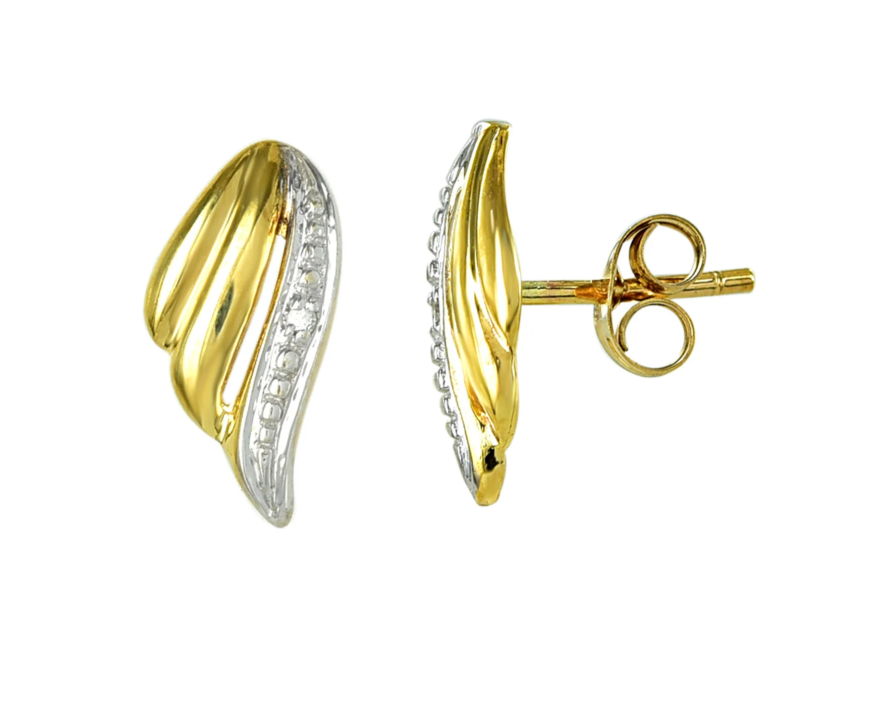 9ct Yellow Gold Diamond Flame Stud Earrings with 2 Brilliant Diamonds