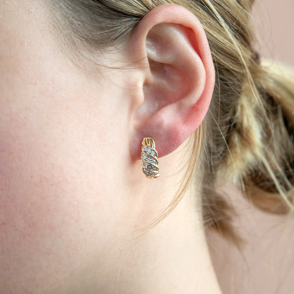 9ct Yellow Gold Diamond Hoop Earrings - Image 2