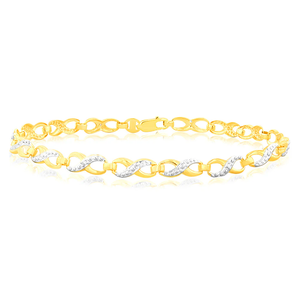 9ct Yellow Gold Diamond Infinity Bracelet with 6 Round Diamonds