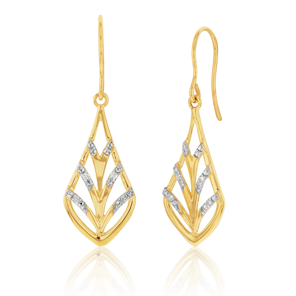 9ct Yellow Gold Diamond Leaf Earrings