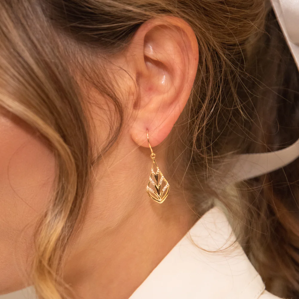 9ct Yellow Gold Diamond Leaf Earrings - Image 2